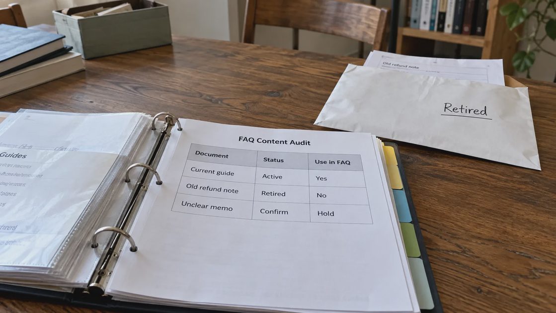 A source audit records whether each internal document is current or retired.