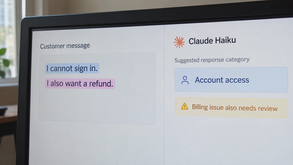 reviewer compares an access and refund request with an incomplete triage suggestion.